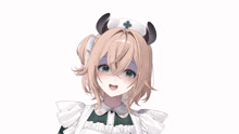 a nurse with horns and a cross on her hat is smiling