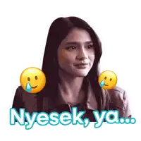 a sticker of a woman with a tear coming out of her eye and the words nyesek ya