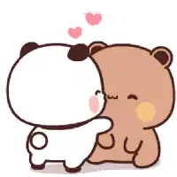 a panda and a brown bear are hugging each other .
