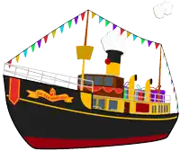 a cartoon drawing of a ship with the name de stoemboot on it