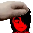 a hand is touching a red face of a person .