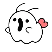 a cartoon ghost with a heart in its mouth and a surprised face .