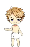 a cartoon character with a towel around his waist and leaves on his head