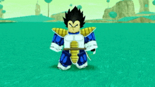 a cartoon character is standing in a field with a sword