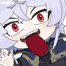 a drawing of a girl with red eyes sticking out her tongue