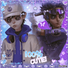 a picture of two boys with the words 100 % cute written on it