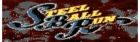 a logo for steel ball run is shown in blue and yellow