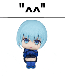 a figurine of a girl with blue hair and the number 15
