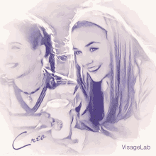 a drawing of two women with the word crea on the bottom right
