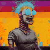 a painting of a robot with blue eyes and a gray shirt