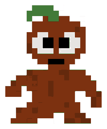 a pixel art drawing of a brown object with a green leaf on its head