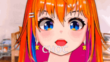 a close up of a girl 's face with the word choc in the lower right corner