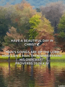 a picture of a lake with a quote from proverbs 20:24