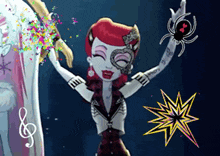 a monster high character with red hair and a spider on her arm