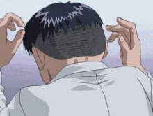 a cartoon drawing of a man 's head with a shaved area