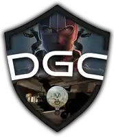 a shield with a man in a mask and the words dgc