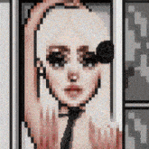 a pixel art portrait of a woman wearing sunglasses