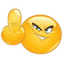 a cartoon smiley face is giving the middle finger .