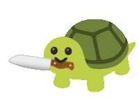 a turtle with a knife in its mouth