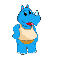 a blue rhino is singing into a microphone with a heart above his head