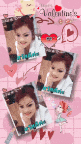 a happy valentine 's day greeting card with a woman and hearts