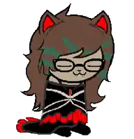 a pixel art drawing of a girl with glasses and a red ear