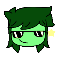 a cartoon character with green hair and sunglasses has a yellow star on his ear