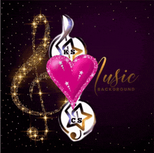 a purple background with a pink heart and the words music background