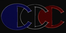 the letters cdc are shown in blue white and red