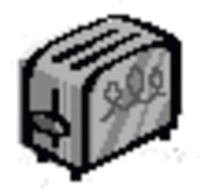 a pixel art drawing of a toaster with a skull and crossbones on it .
