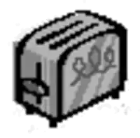 a pixel art drawing of a toaster with a skull and crossbones on it .