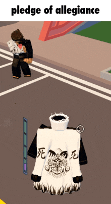 a picture of a person in a video game with the words pledge of allegiance on the bottom