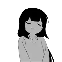 a black and white drawing of a girl wearing a sweater with her eyes closed