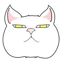 a cartoon drawing of a white cat 's face with yellow eyes .