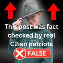 a picture of a boy wearing a hat and glasses with the words this post was fact checked by real c2ian patriots underneath