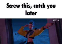 a screw this catch you later meme with a woman falling into the water