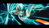 a pixel art of a man with a sword and lightning
