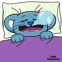 a cartoon of a cat sleeping with the words chill chinchilla on the bottom right