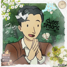 a picture of a man with a bow on his head and the words sweet dreams on the bottom