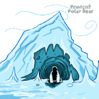 a drawing of a polar bear in front of an iceberg with the words " prudent polar bear " on the bottom