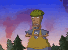 a cartoon character wearing a helmet and apron