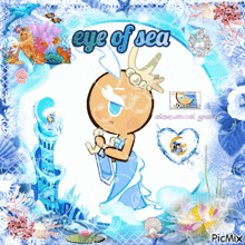 a picture of a cookie run character with the words eye of sea on it