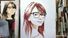a drawing of a woman wearing glasses is made in animatica
