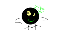 a drawing of a black circle with a green smiley face
