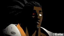 a cartoon drawing of a man with red eyes and the hashtag @uzelac on the bottom right