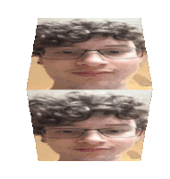 two images of a man with curly hair and glasses on