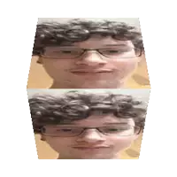 two images of a man with curly hair and glasses on