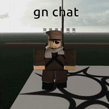 a cartoon character with the words gn chat on the bottom