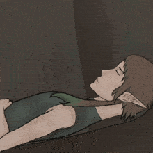 a drawing of a person laying on a bed with their eyes closed