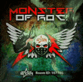 a poster for monster of rock with a skull and wings